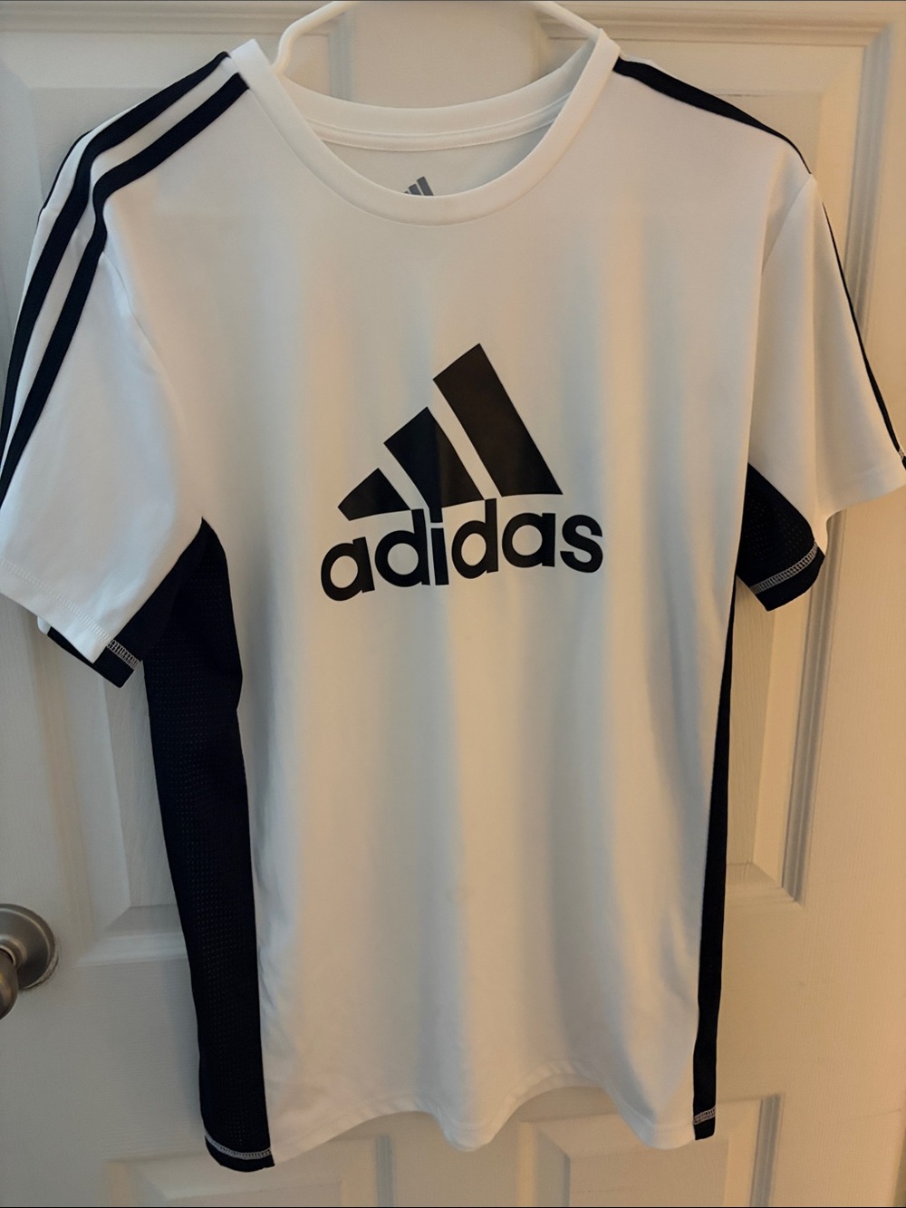 adidas White and Black Short Sleeve Sport Tee